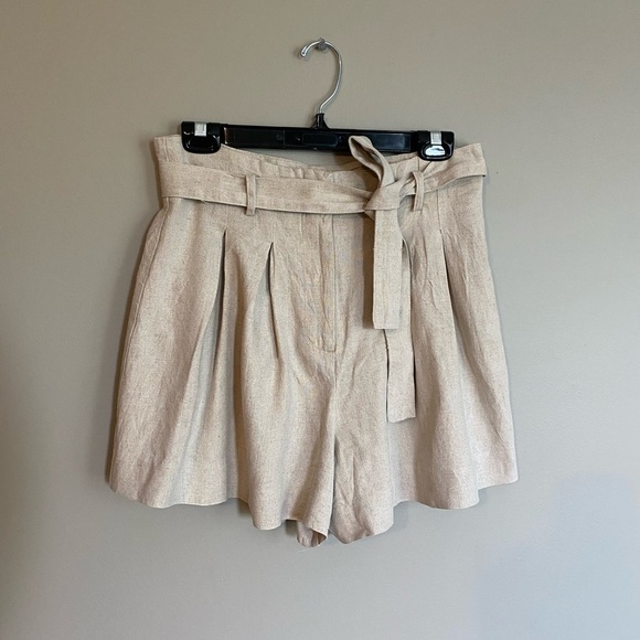 Zara Linen Belted Shorts with Pleated Front Size M - Picture 1 of 6